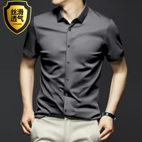 Camisas formales grandes de alta calidad 6XL para hombre, ropa de verano de manga corta, camisetas informales de negocios sin hierro con sensación de hielo de seda helada