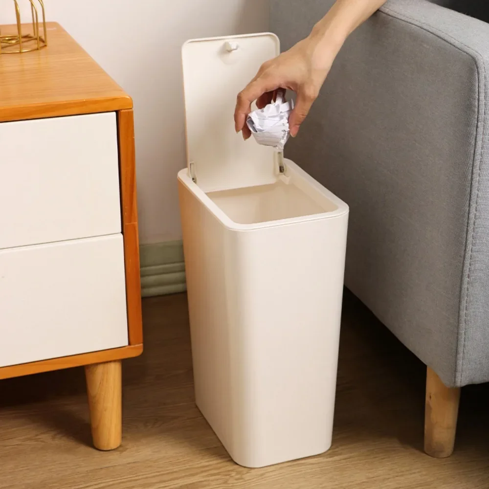 Garbage Bin, Household Living Room, Bathroom, Large Capacity Press Type with Lid, Odor Proof Waste Paper Basket