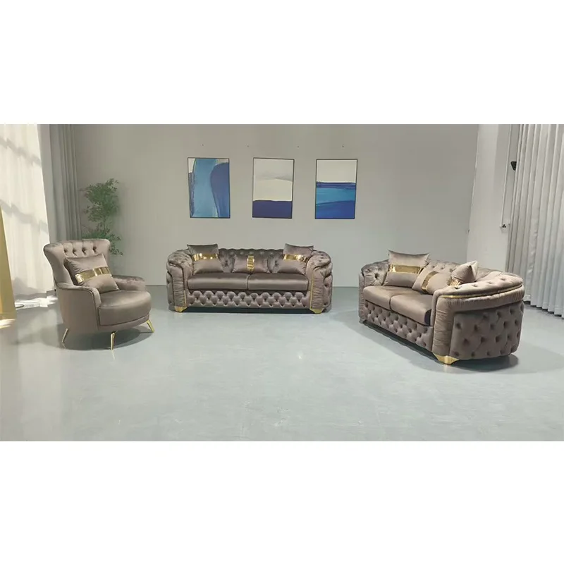 

# Luxury High End Velvet Chesterfield Lounge Sofa Modern New Design 3 Seat Large Velvet Living Room Sofas Set Furniture