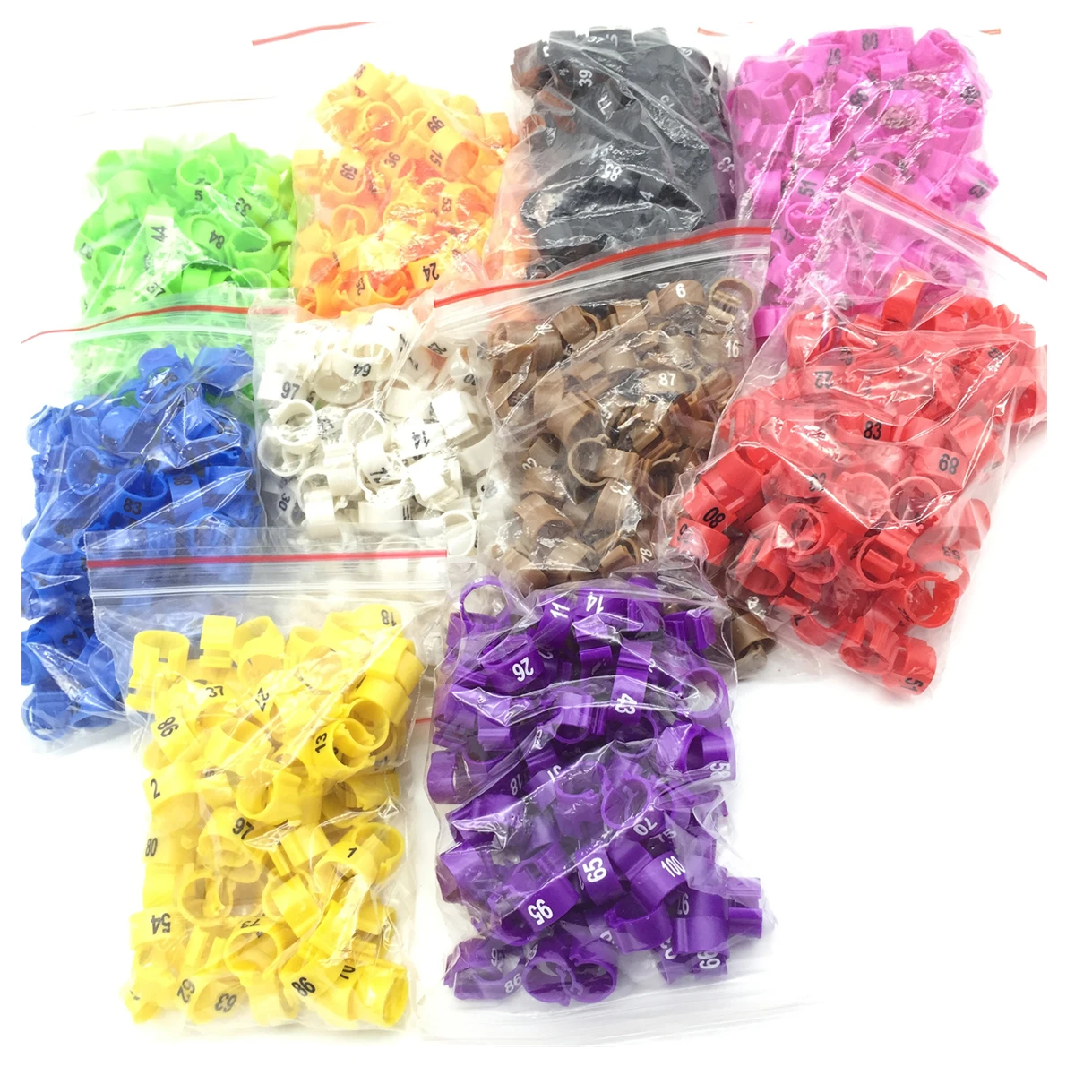 1Pack/100Pcs Digital Plastic Birds Clip Foot Rings Inner Diameter 10mm Parrot Pigeon Identification Leg Rings No.1~100 10 Colors