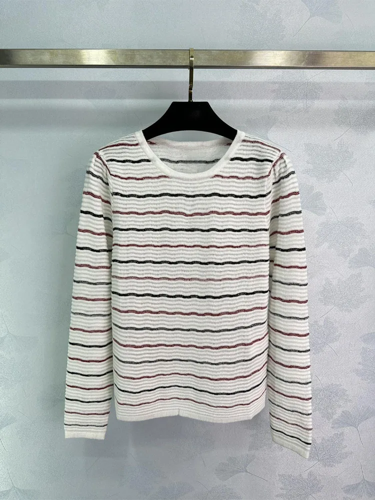 

Women Early fall new striped top Sweater Colorful stripes Pullover Women Basic tops Causal Soft Knit Sweater