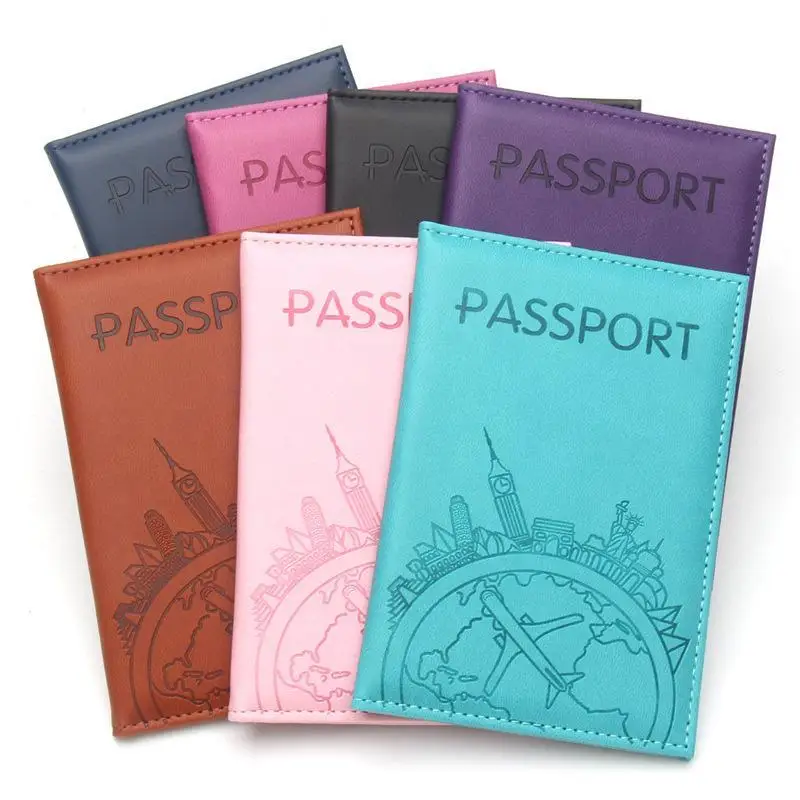 Airplane Print Lightweight Leather Passport Cover Multi Slot Flight Ticket ID Card Holder Travel Document Wallet