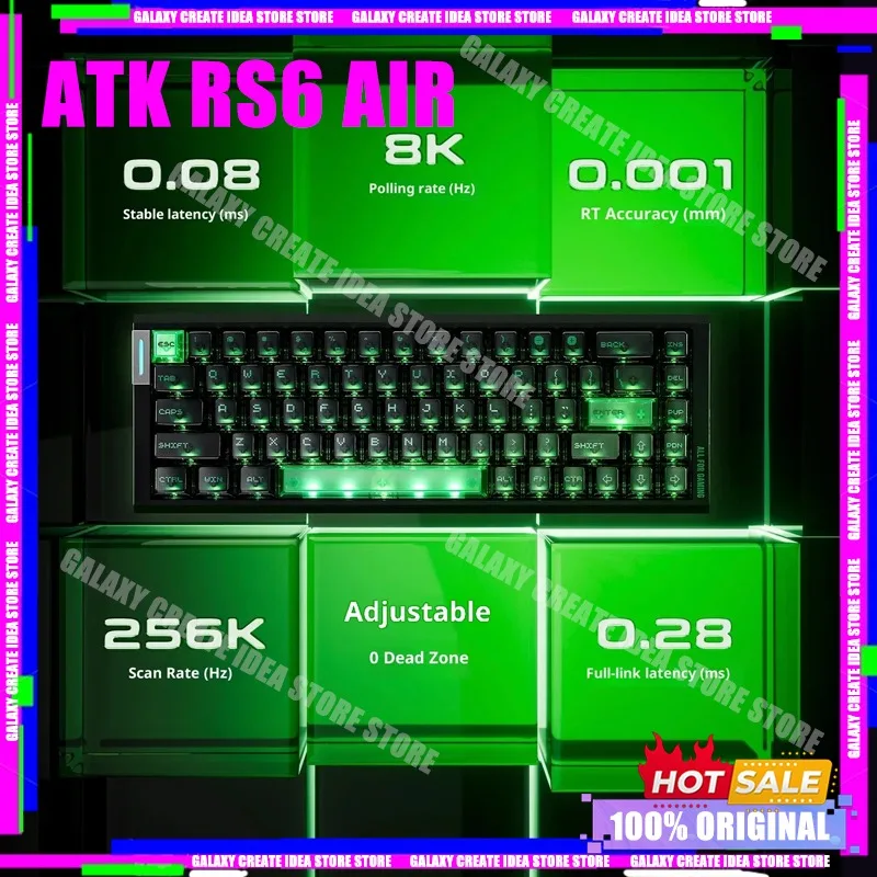 Teclado mecânico atk rs6 air com fio, modo único, 8khz, junta rgb, eixo magnético personalizado, teclado para jogos, acessórios para laptop