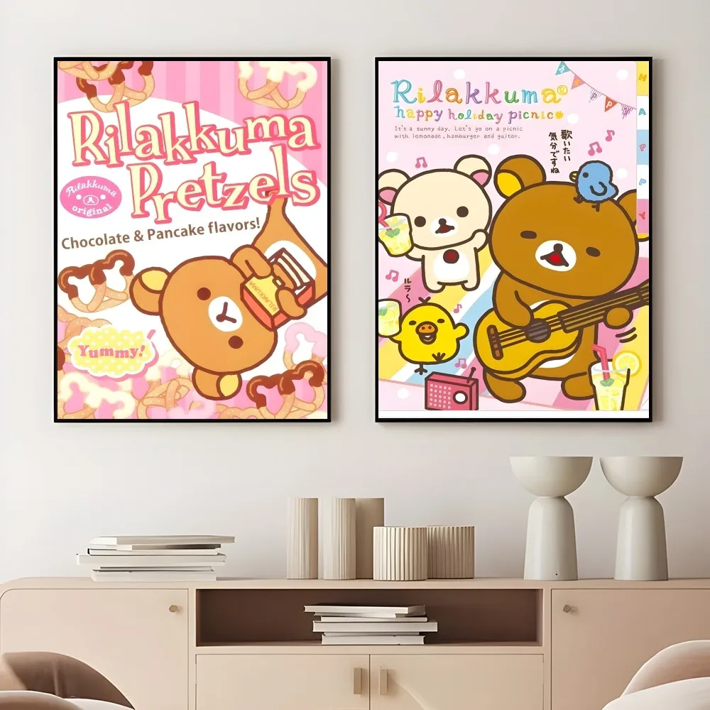 Japan Anime R-Rilakkuma Cute Cartoon Bear Poster Sticky Wall Art Printing Waterproof Home Living Bed Room Bar Aesthetic Decor