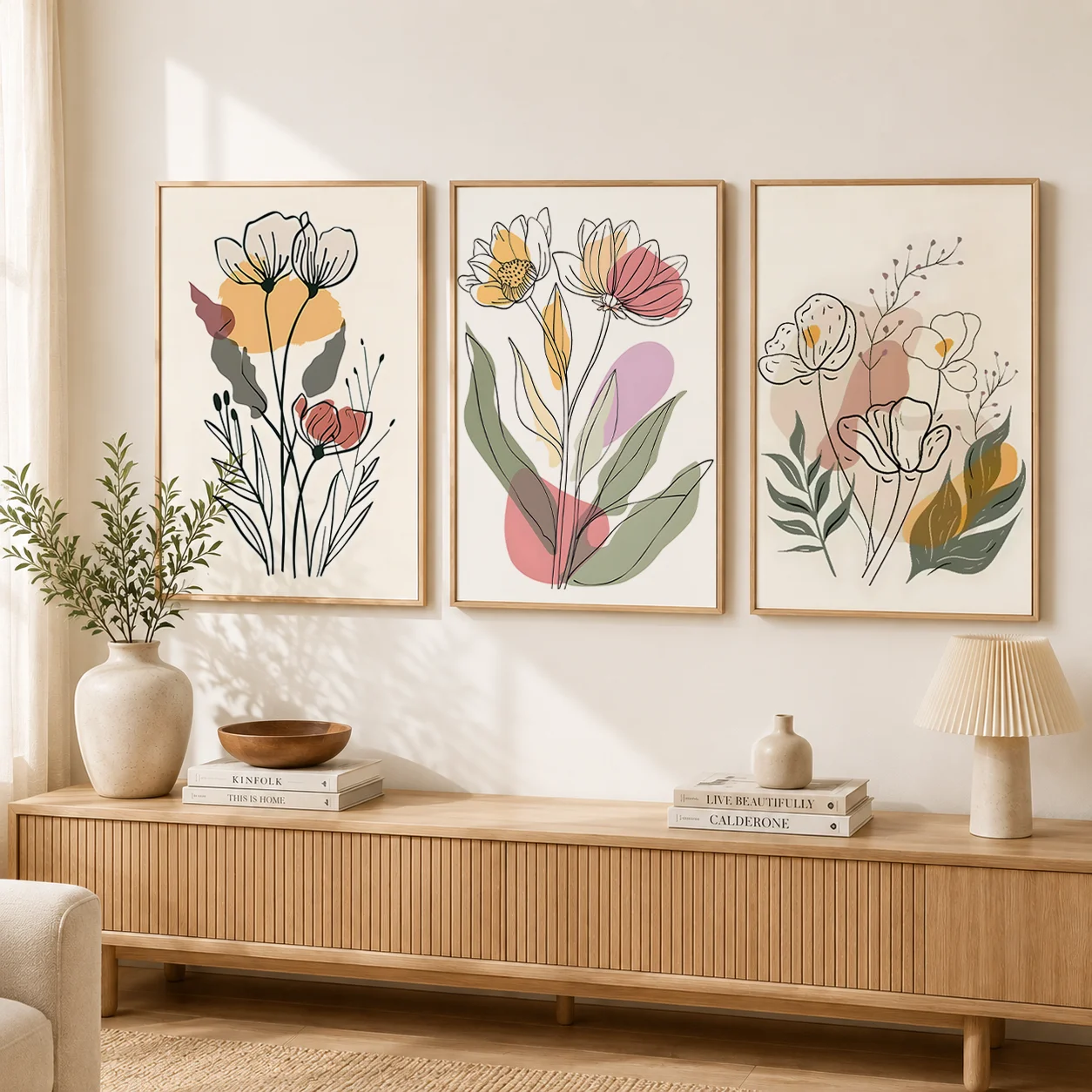 

Boho Floral Wall Art, Abstract Line Art Canvas Painting, Minimalist Botanical Poster Print for Bedroom Living Room Wall Decor