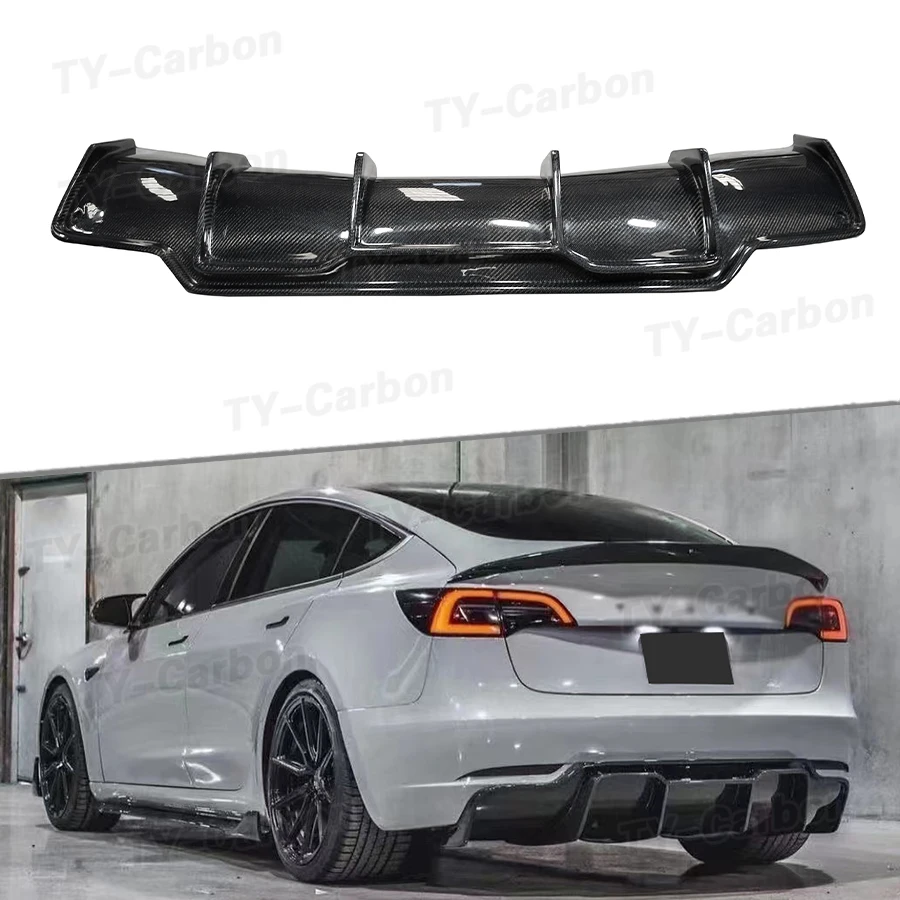 Echter Kohlefaser-Heckdiffusor-Spoiler für Tesla Model 3 2016-2021 Hecklippen-Diffusor-Schutz Auto-Zubehör