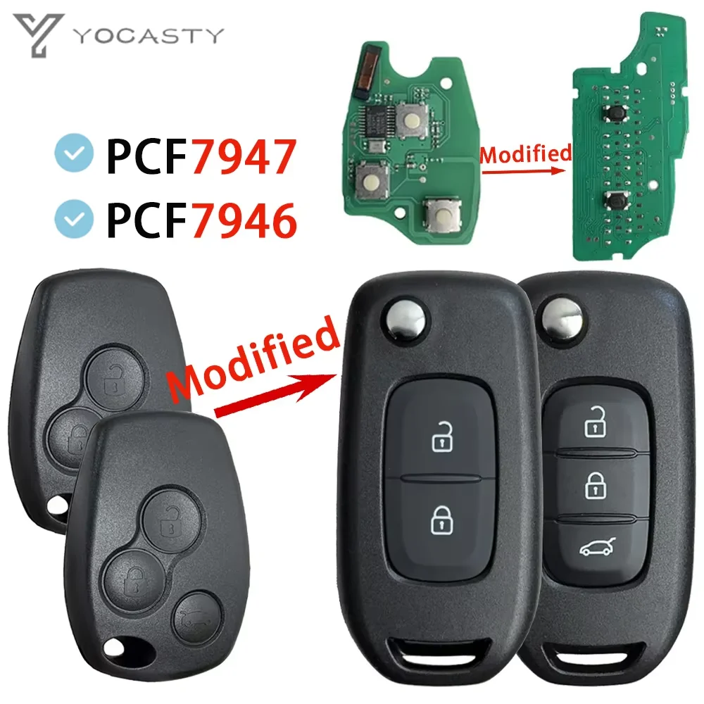 YOCASTY Modified PCF7946A PCF7947A Remote Flip Car Key Fob 433MHz For Renault Clio Wind Modus Kangoo Master Trafic Twingo