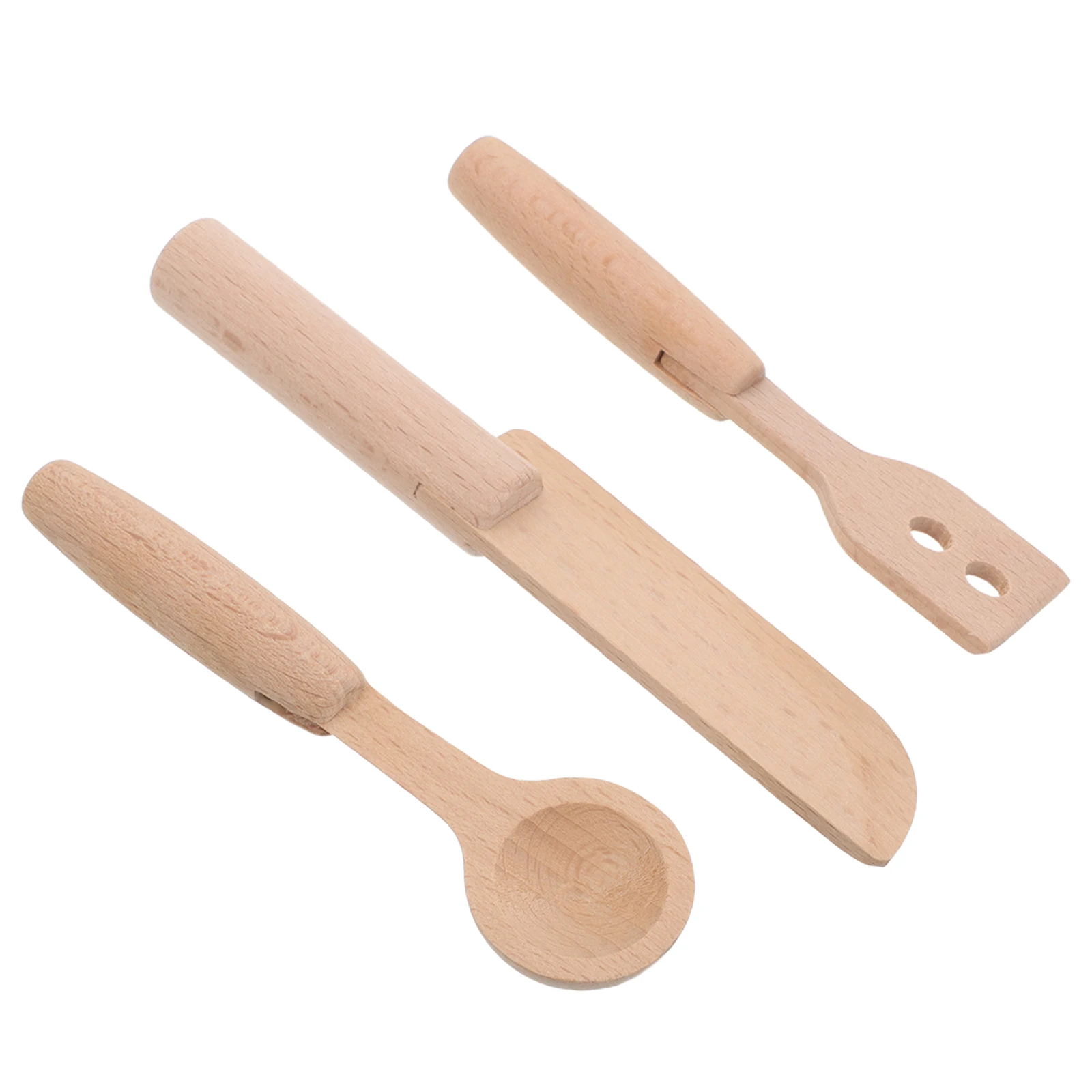 Juego de cocina de 3 uds., utensilios de cocina realistas para niños, herramientas de cocina de madera para niños pequeños, juego de simulación seguro