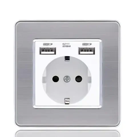 

Wall Embedded Double USB Power Socket Panel, EU Standard Outlet, Bedroom Socket, AC 110V-250V, 16A, 86mm x 86mm