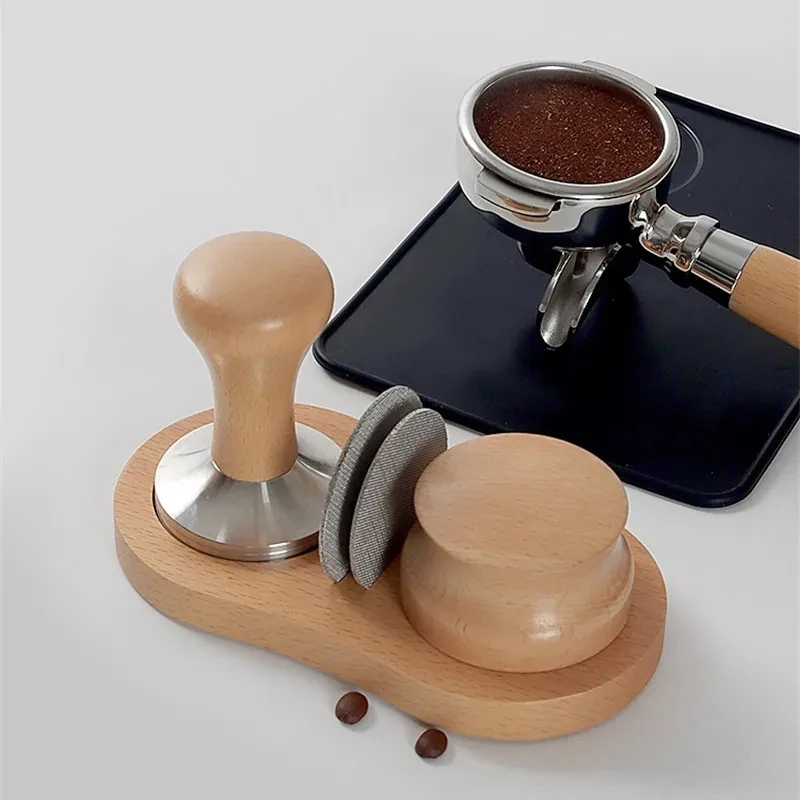 51/54/58mm Wooden Coffee Tamper Stand Presser Holder for Espresso  Screen Tamping Station Distribution Lever Tool Tamper Mat