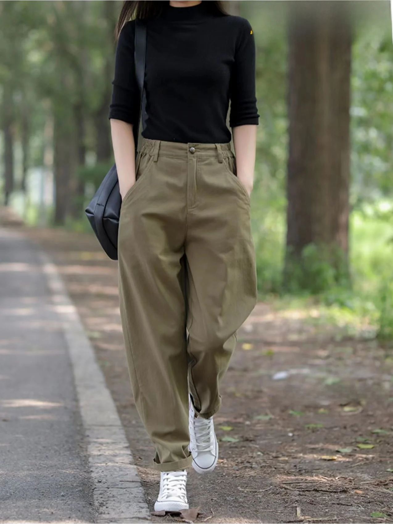 

Thiened Fce Lined Pure Cotton Casual Harlan Pants Women's Autumn Winter Trousers Slim Fit Workwear Long Pants