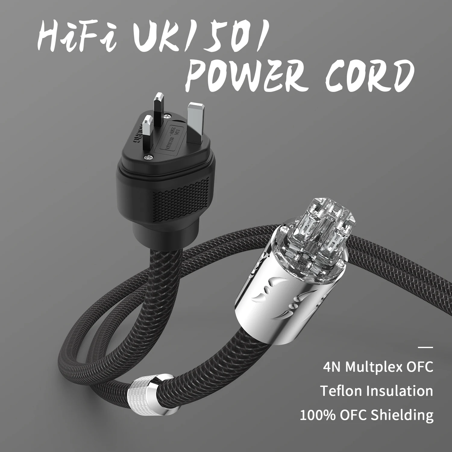 Viborg HIFI UK Power Cord Mains Leads Pure Copper Rhodium Plated Plug Cable for Hi-Fi Audio Electronics in Hong Kong Singapore