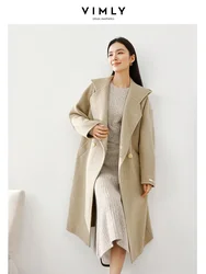 Vimly Khaki Long Wool & Blends Coats 2023 Winter Thick Warm Hooded Double Breasted Jacket Women Elegant Overcoat Female 50760