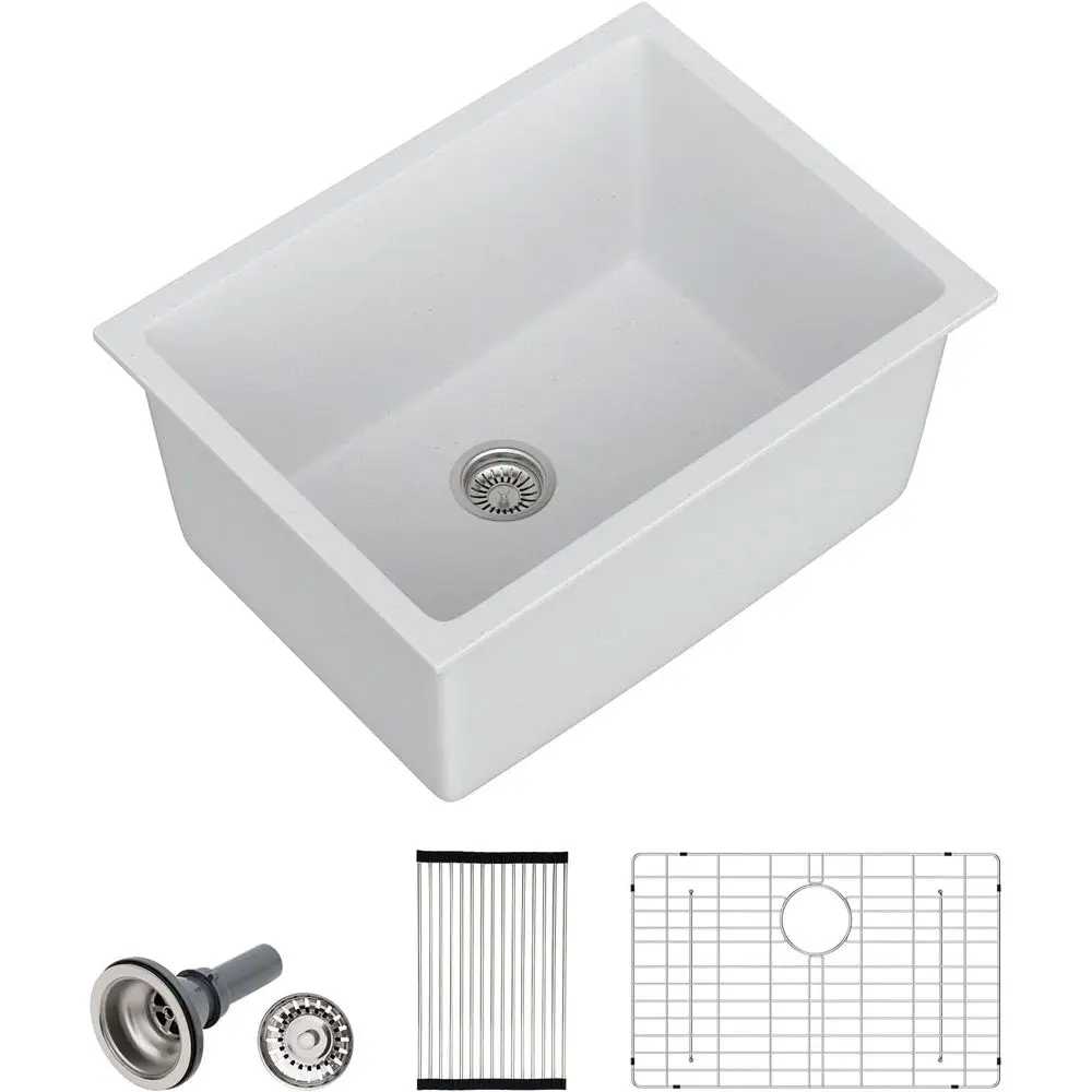 

24 Inch White Undermount Deep Laundry Sink Single Bowl Laundry Utility Room Sink Granite Composite,#DC-0002GWL