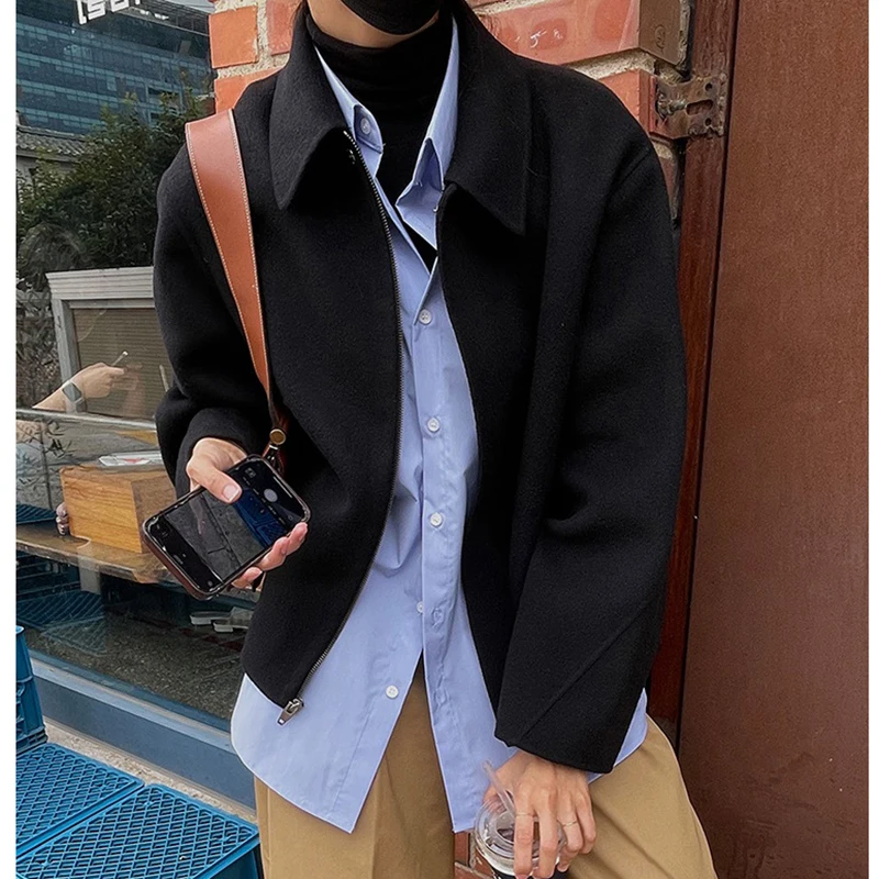 

Женское зимнее шерстяное пальто, осеннее однобортное свободное пальто с отложным воротником, женская куртка с длинными рукавами, офисные женские уличные короткие пальто