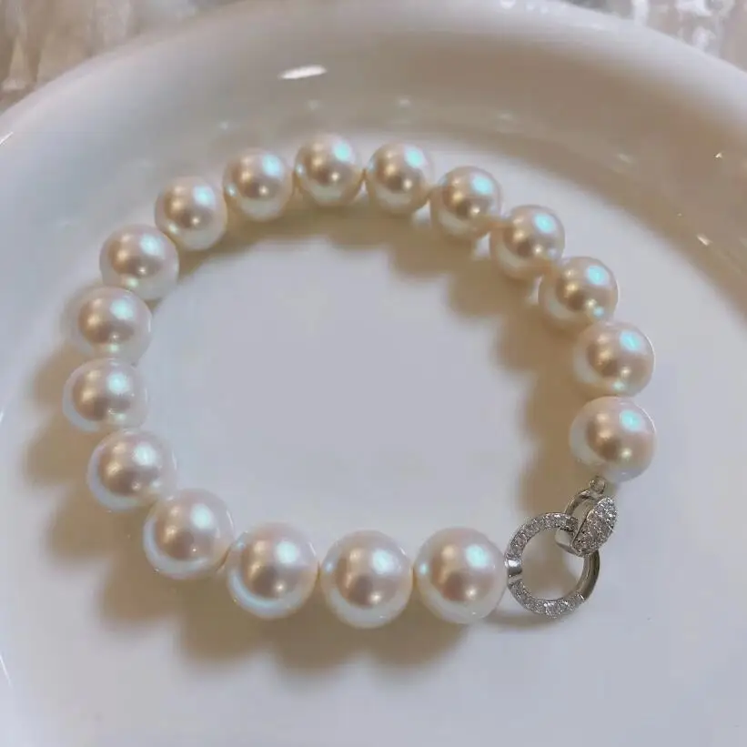 

gorgeous 9-10mm south sea round natural white pearl bracelet 7.5-8"