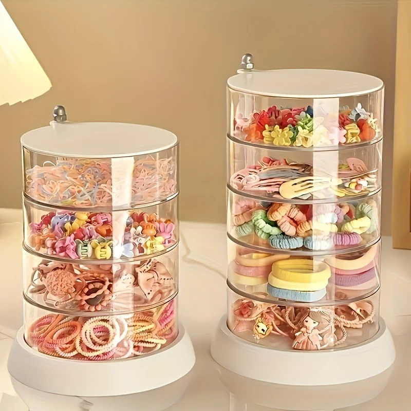 1pc Vanity Table Jewelry Organizer Rotating, 3/4/5 Layer Clear Plastic Spinning Box, Storage Display for Hair Rings, Earrings
