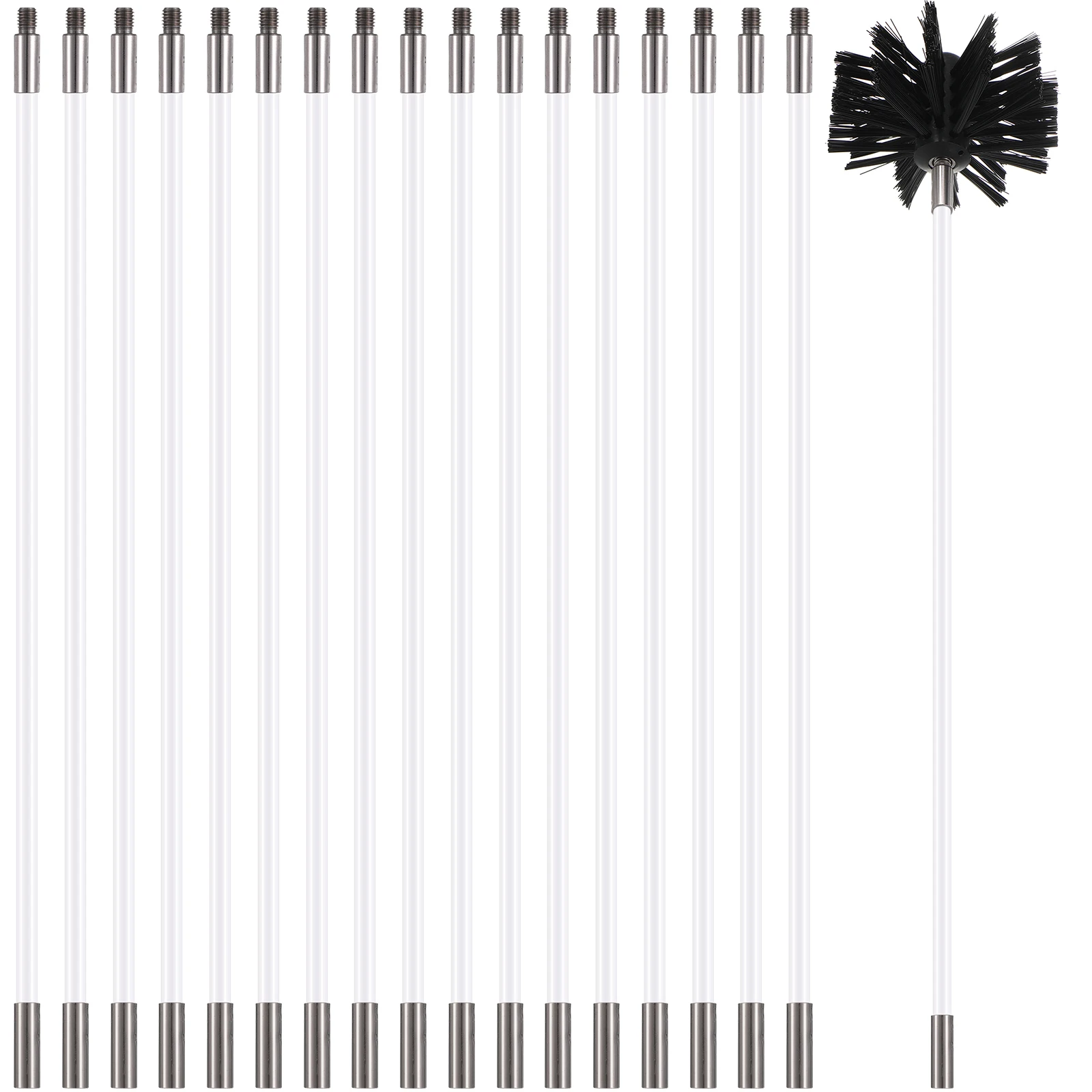 

18 Pcs Pipe Cleaning Brush Kit 2 Heads 6 Angle Rods for Chimney Fireplace Gutter Duct Drain Tube Vent Long Reach Professional