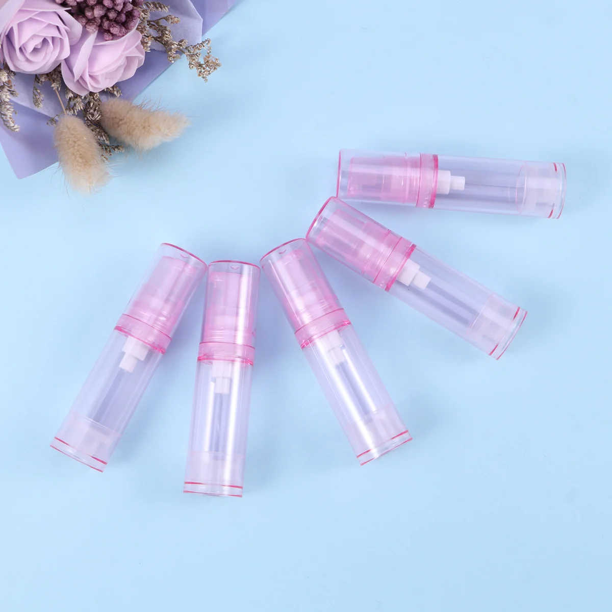 

4Pcs Travel Vacuum Airless Pump Bottles Pink Plastic Lotion Container Shampoo Refillable Travel Bottle