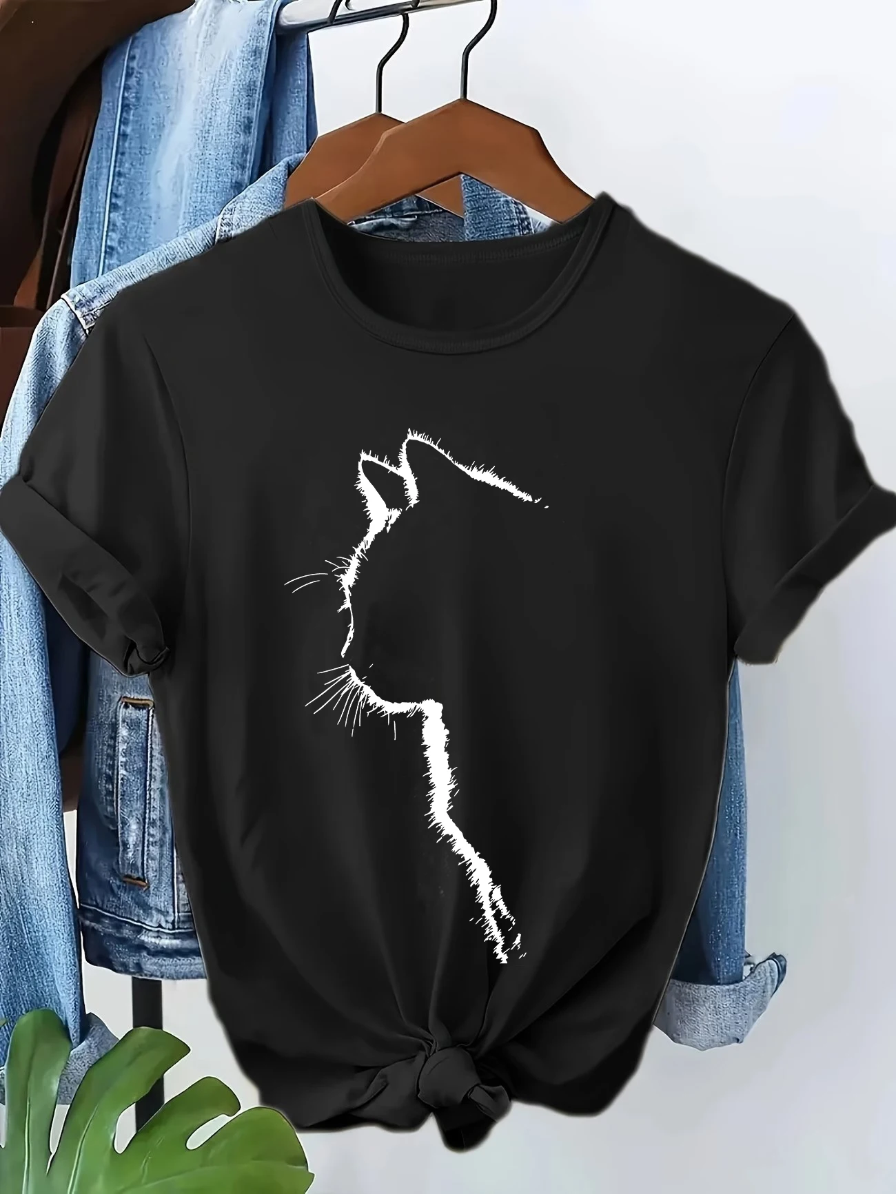 Kawaii Katzen-Print Mode T-Shirt Vintage Damen Lässiges Grafik-Kurzarm-T-Shirt Kleidung Sommer Frühling Top Tee