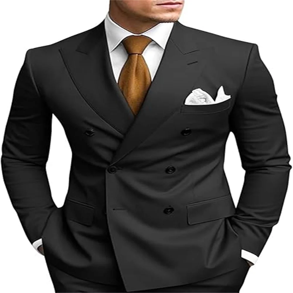 

New Men's Double Breasted Suit 2 Pieces (Jacket+Pants) Set Formal Peak Lapel Slim Fit Jacket Business Casual Wedding Groom Suits