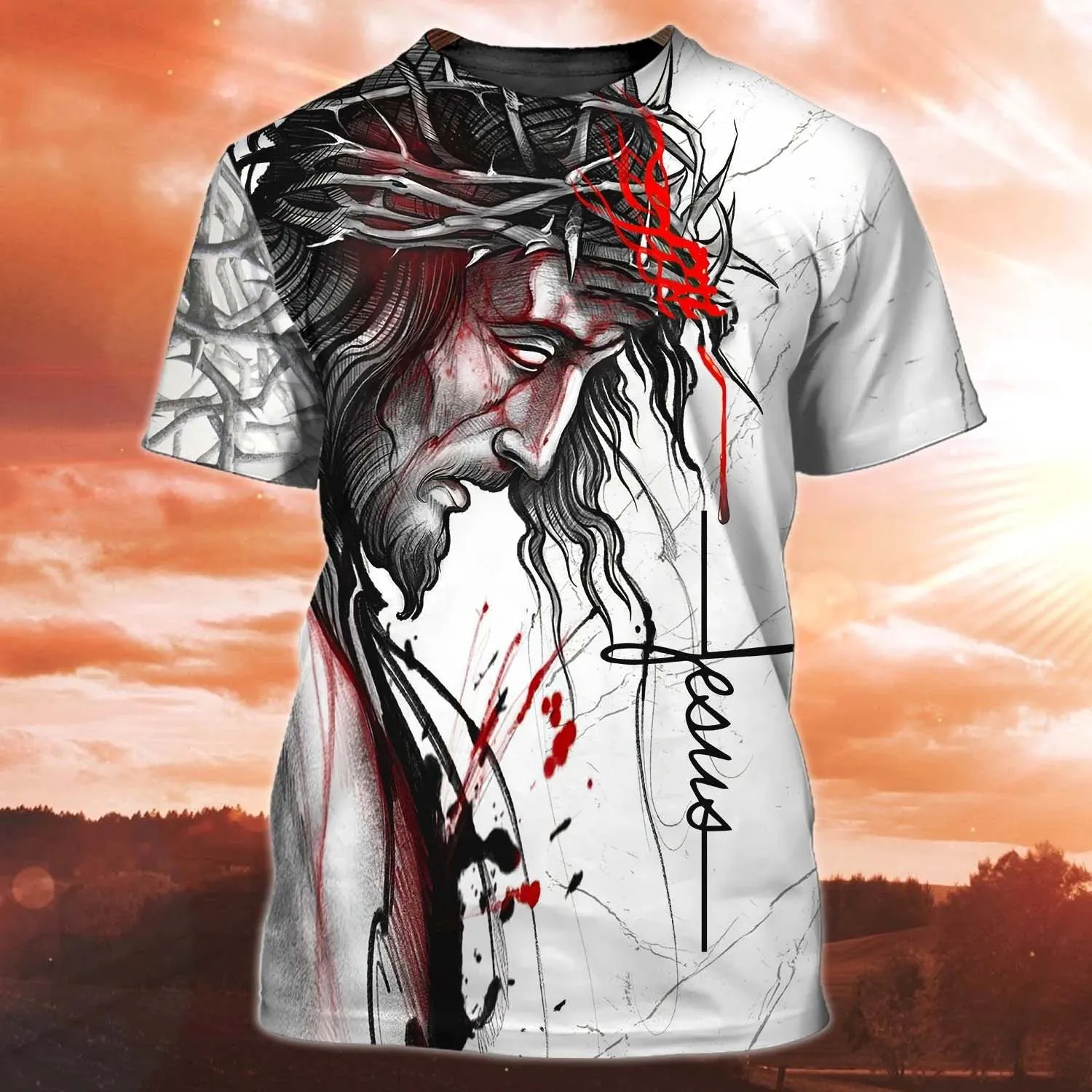 Fashion 3D Jesus Cross Print T Shirt For Men Christianity God Pattern Oversized T-shirts Casual O-neck Short Sleeve Hip Hop Tops