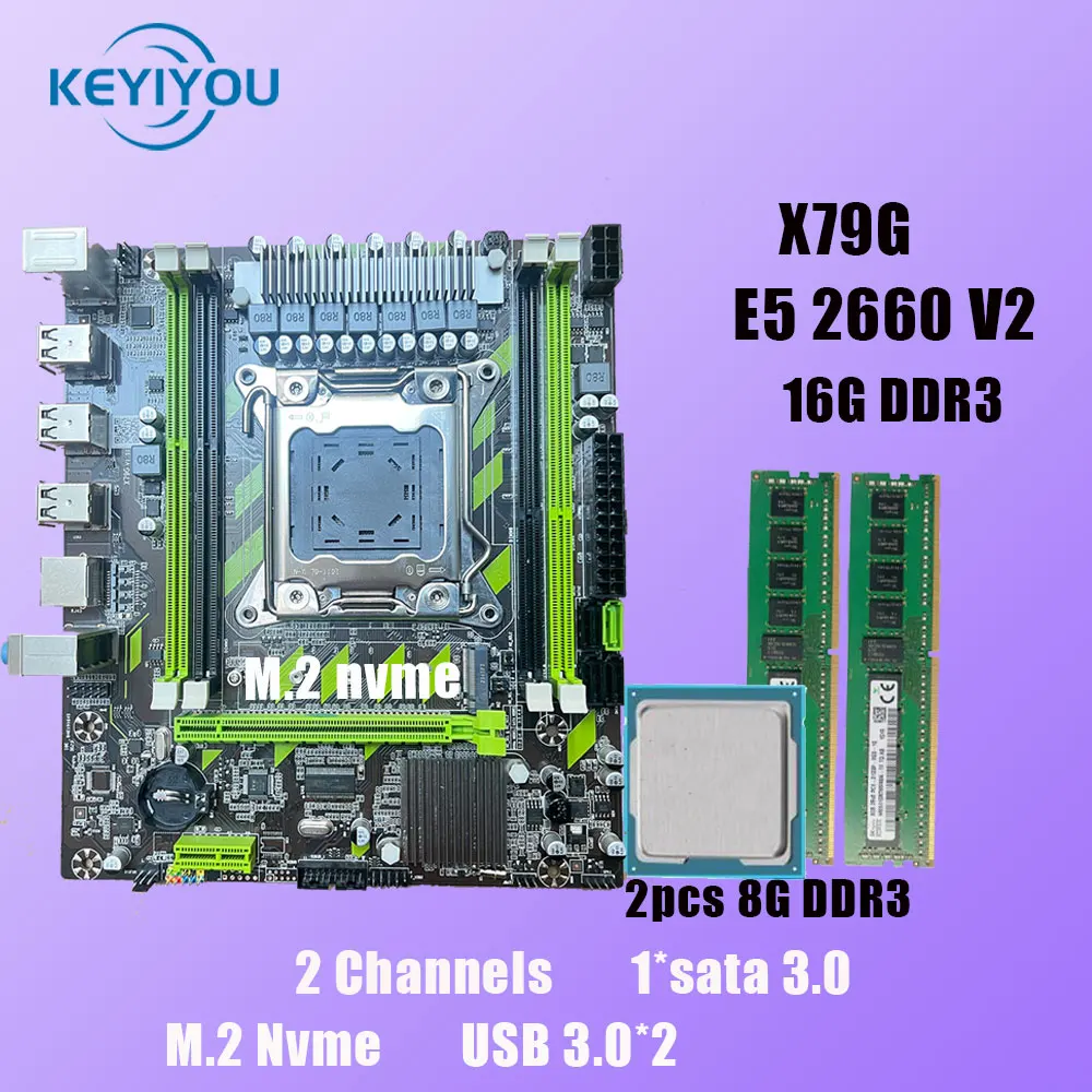 

KEYIYOU X79G LGA 2011 Motherboard Bundle Intel X79 Chipset with E5 2660 V2 2670 V2 E5 2680 V2 2690 V2 CPU ,DDR3 RAM for Gaming