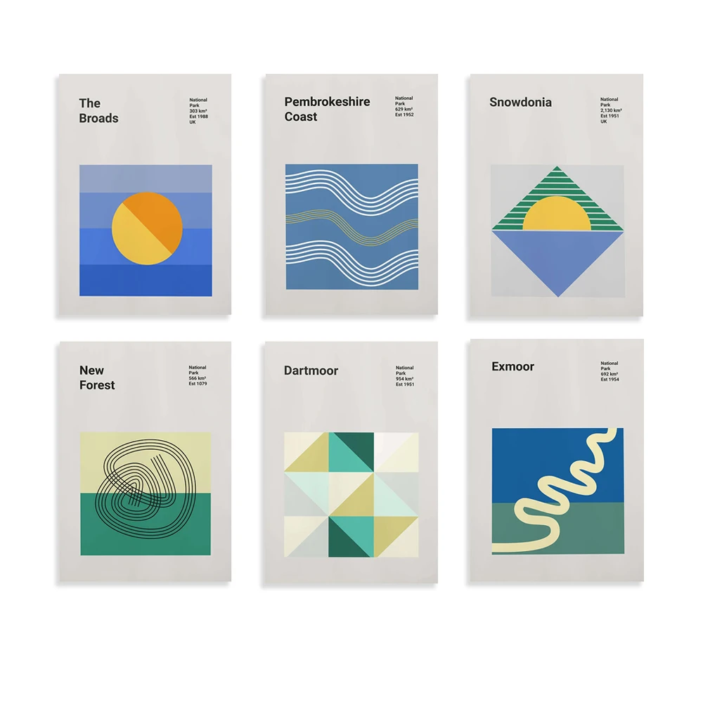 

South Downs ,Dartmoor ,Brecon Beacons ,Cairngorms ,Exmoor National Park Poster | Bauhaus Poster | UK National Park Travel Poster