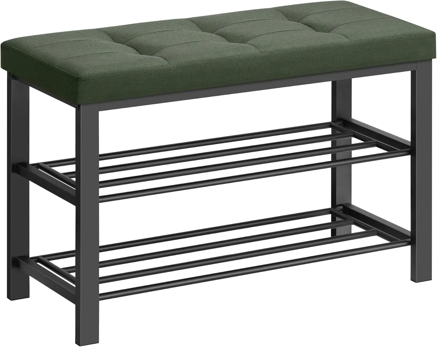 

Modern Shoe Bench with Cushion, Space-Saving Storage Seat for Living Room, Bedroom, Hallway in Forest Green and Ink Black