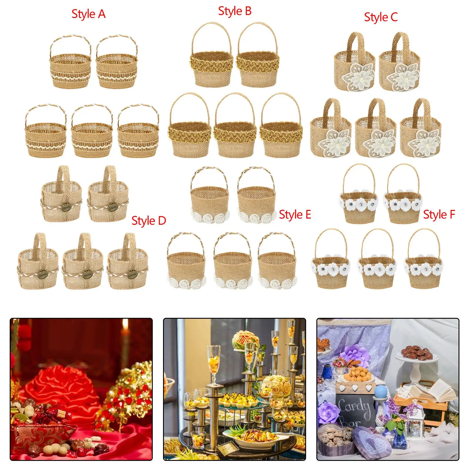 Multifuncional rústico Flower Basket, Candy Bag, Halloween Party, 5pcs