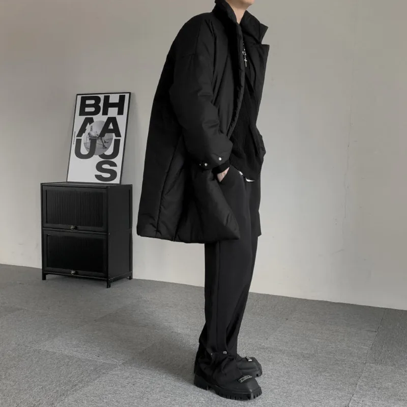 WVGA خريف شتاء جديد الرجال Y2K ياماموتو نمط منتصف طول الظلام نمط سترة قطن المتخصصة شيك عادية الوقوف طوق معطف Ins W16237 #5