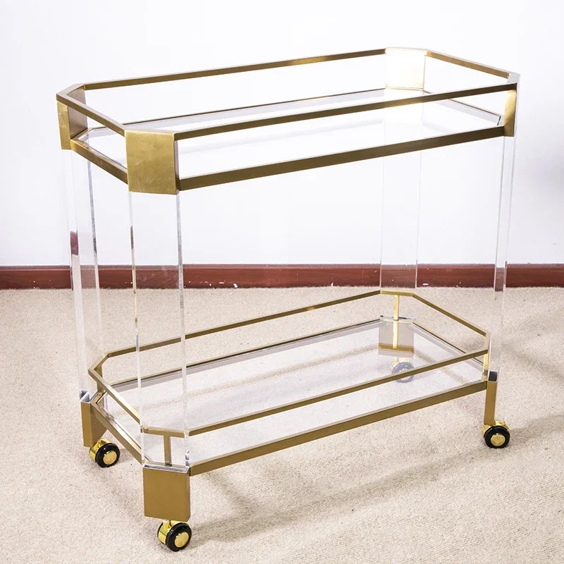 

Hotel Room Service Tea Kitchen Hospital Food Acrylic Trolley Modern Clear 2 Layers Serving Acrylic Cart Hotel Trolley