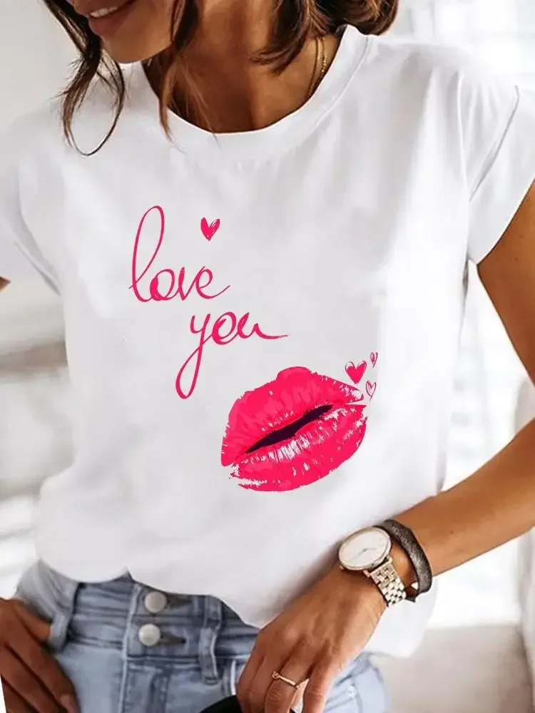 Camisetas manga corta para informales de mujer, ropa con estampado de acuarela, maquillaje de flores, ropa de verano