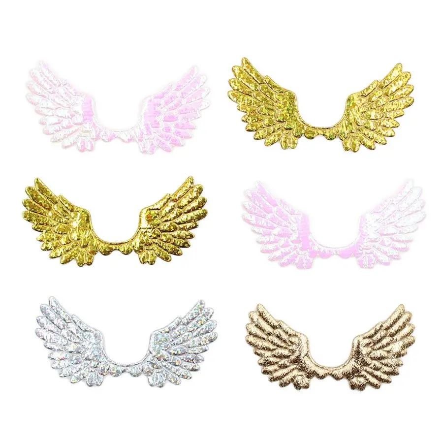 50pcs 73*35mm Gold Silver White Fairy Wings for Wedding Party Decoration DIY Hair clips Cake Topper Wing Ornaments Wholesale