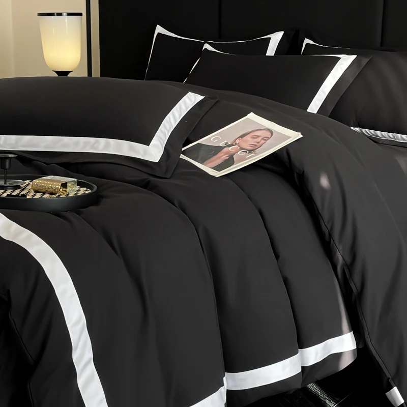 Luxury Hotel Bedding Sets Thick Brushed Bed Sheets White Duvet Cover Set Pillowcase Four Piece Fully Enclosed for Home Gift
