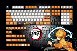 Demon Slayer Agatsuma Zenitsu Keycaps 128keys PBT Material Cherry Profile Personalized Keycap For MX Switch Mechanical Keyboard