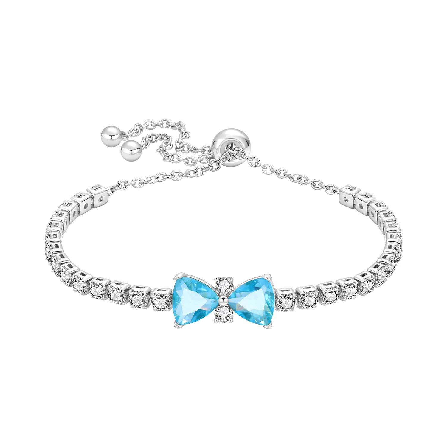 CYCUFF Neues 925 Sterling Silber Blaues Schleifen-Tennisarmband Kettenglieder Damenarmband Geburtstagsgeschenk Trendiger Schmuck Edle Geschenke