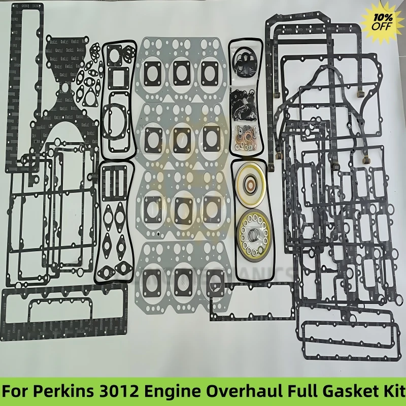 Para kit completo de juntas para motor de excavadora Perkins 3012, incluye junta de cilindro, sello de aceite del cigüeñal, juntas para vehículos enteros