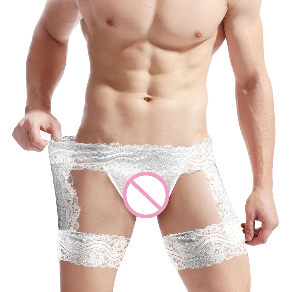 Men\'s Sissy Underwear Lace Thongs Enhance Pouch Bikini Briefs Erotic Hombre Male Lingerie Tanga Panties Nightwear Underpants