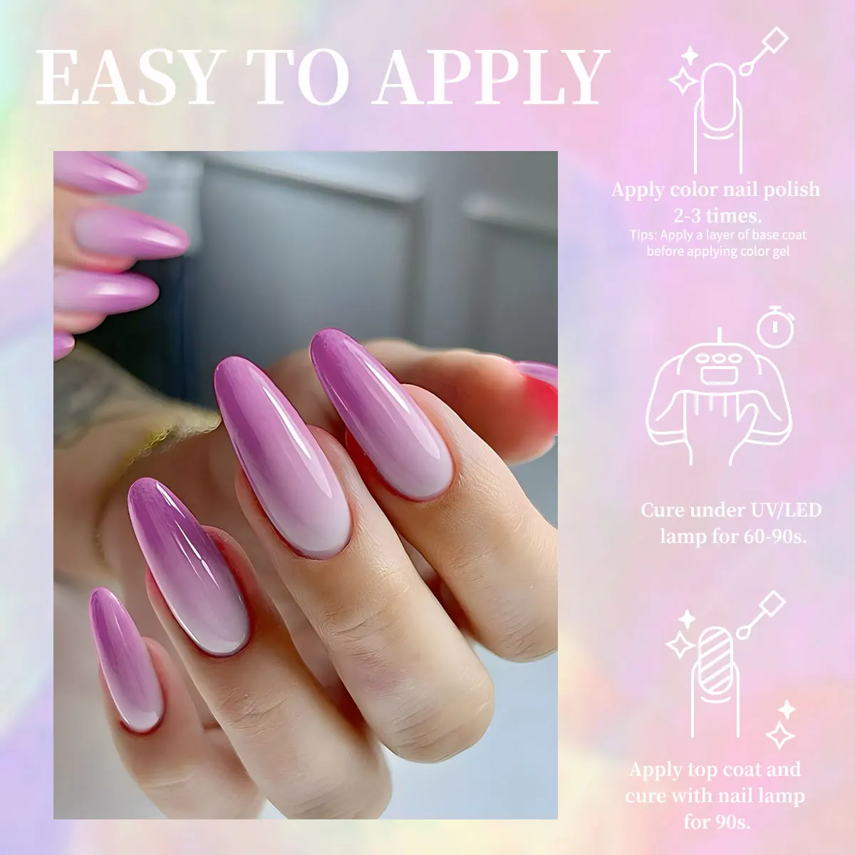 VOKY Juego de 7 piezas de kit adhesivo para uñas de gel intercambiable activado por calor, cambios de color con temperatura, se puede inmersión en UV/LED