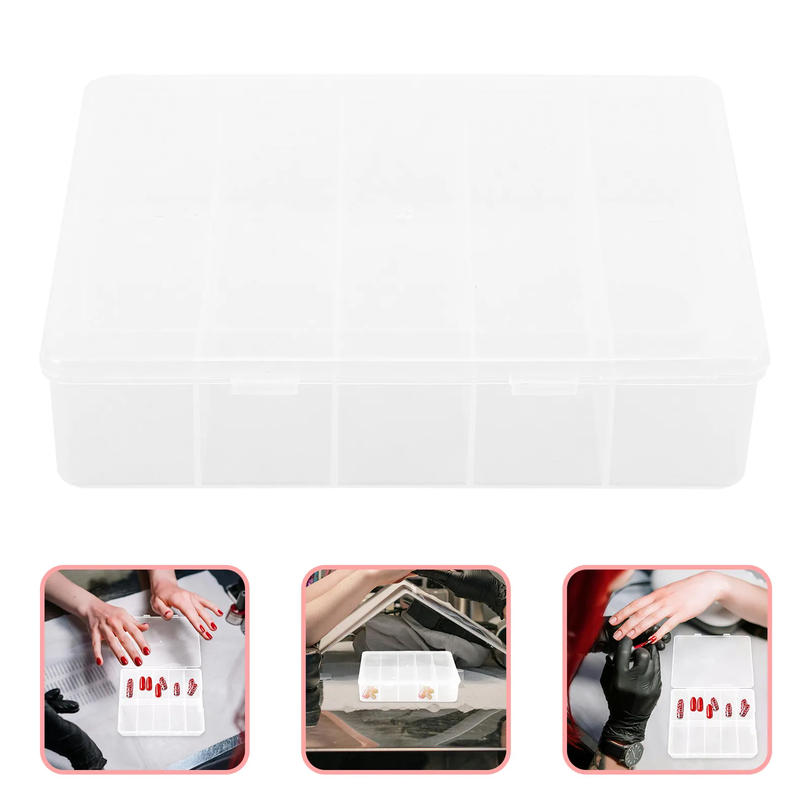 3Pcs Fake Nail Organizer Box Clear Transparent Body Smooth Strong Construction Visible Storage for Nail Pieces Display