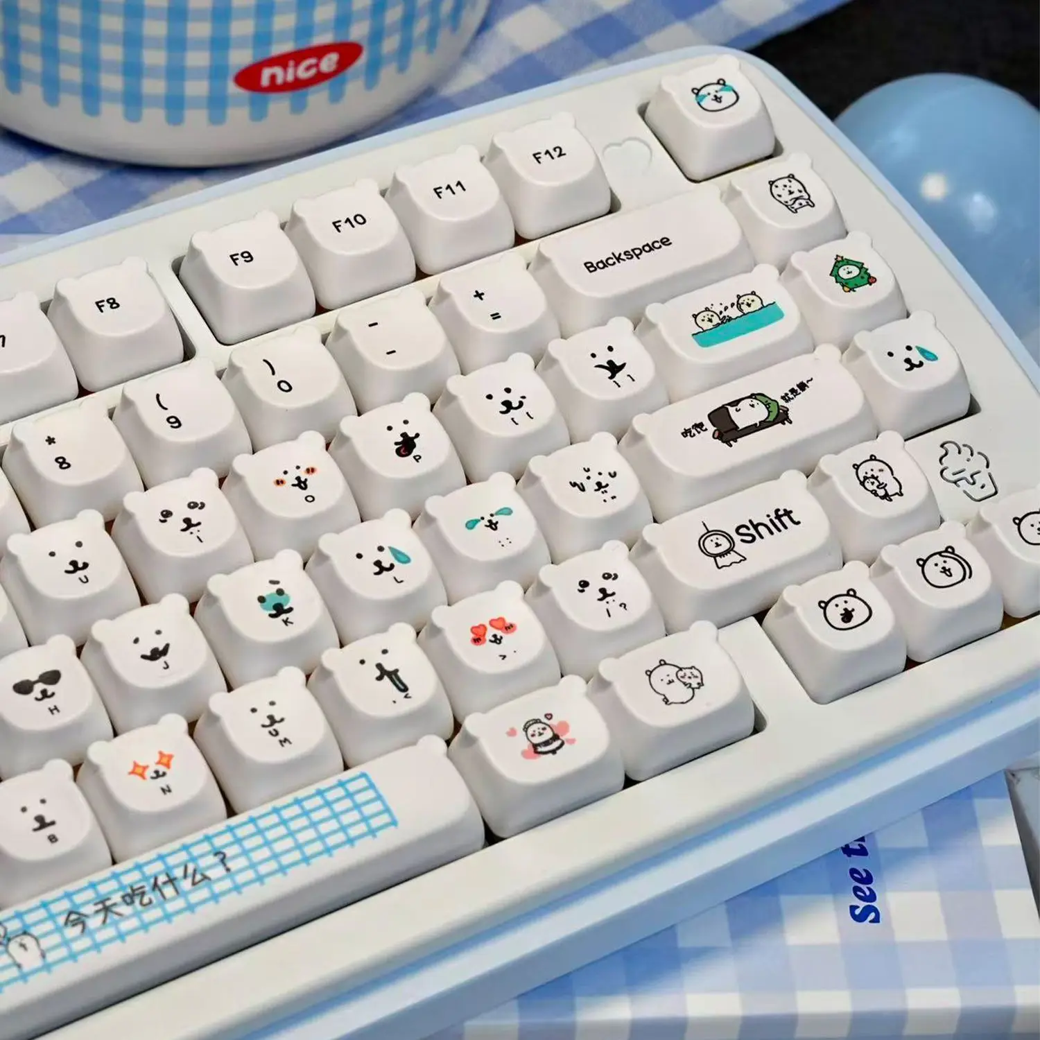 Kawaii Cartoon Joke Bear PBT Keycap EAO Height Wear Resistant Key Caps For Magnetic Axis Gaming Keyboard 60 65 75 87 Keys Lovely