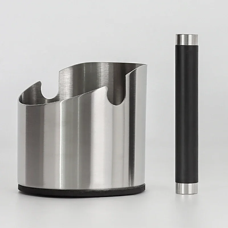 Stainless Steel Coffee Knock Box Shock-Absorbent Espresso Dump Bin with Non-Slip Base for Barista Coffee Grinds