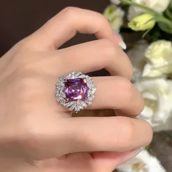 New Flower Super Flash Luxury Purple Bright AAA Zirconia Jewelry Wedding Lady Ring Prom Valentine's Day Anniversary Gift D840
