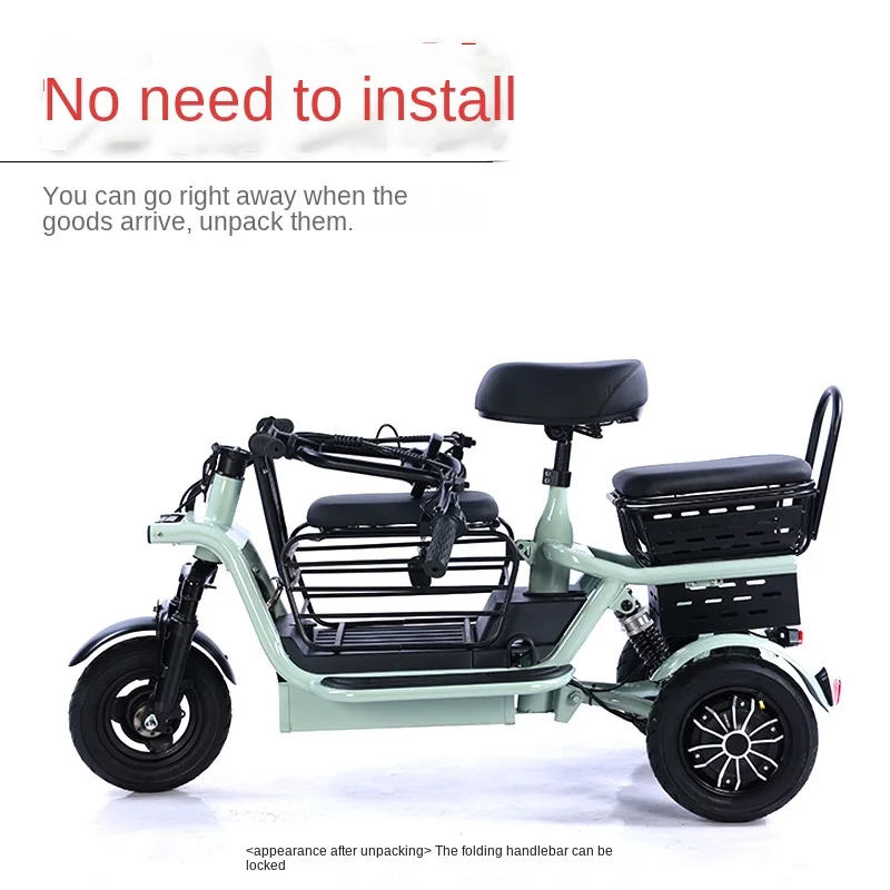 10-Inch Electric Tricycle for The Elderly, Electric Vehicle Pickup and Delivery, Light Scooter with Baby Shopping