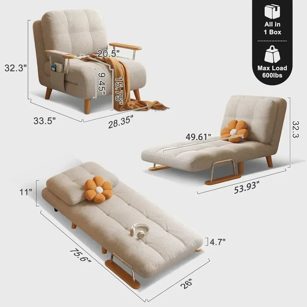 Multi-Functional Convertible Sofa Bed with Storage and Adjustable Backrest for Small Spaces