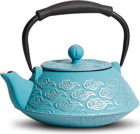 Cast Iron Teapot, Japanese Tea Pot with Infuser for Loose Leaf, Tea Kettle Stovetop Safe Coated with Enameled Interior, Clouds P