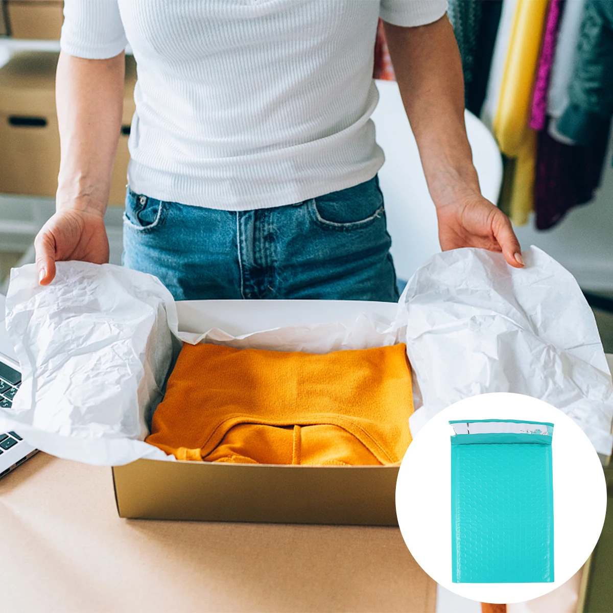 Bolsa exprés a prueba de golpes, bolsas de burbujas, bolsa de almacenamiento ligera e impermeable para correo, cosméticos, libros, bolsas a prueba de golpes, 25 uds.