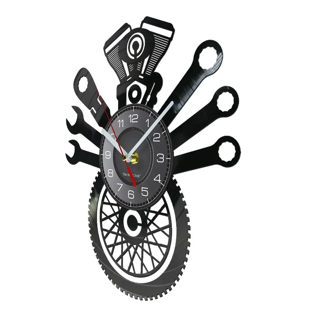 Motorcycle Service Retro Wall Clock Garage Bar Advertising Sign Man Cave Room Decor Mechanic Logo Custom Engine Tire Wall Clock