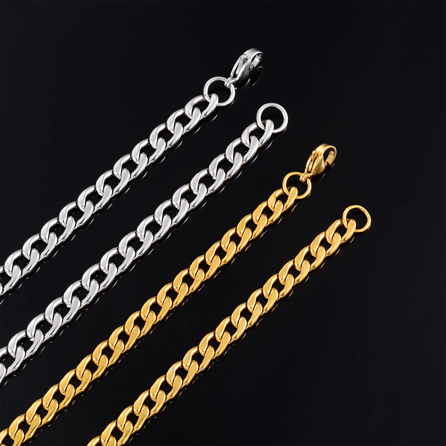 Figaro-Kette, Rostfreier Stahl, 4-11,5MM, 18K Vergoldet, Silberfarbene Gliederkette für Männer, Frauen und Jungen – Detail 2